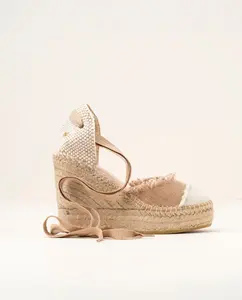 Женские эспадрильи на танкетке на платформе из старого льна Macarena, цвет Topo