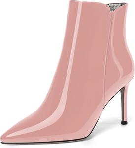 Женские ботильоны SKYSTERRY с острым носком, на молнии, из лакированной кожи, для вечеринки, модные, на высоком каблуке-стилетто, 8,5 см, Pink