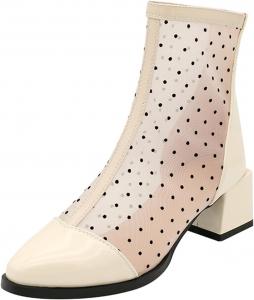 Женские сандалии-ботильоны Alyaafifa с каблуком 2 дюйма, удобным массивным блочным каблуком, закрытым квадратным носком, кожаной отделкой и задней молнией, нарядные летние туфли для вечеринки, мероприятия, выпускного или свидания, Beige - F