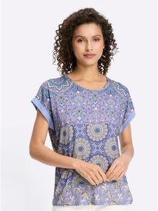 Рубашка с короткими рукавами с синим и шалфейным принтом Heine
