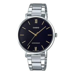 Часы CASIO Waterproof Quartz Silver/Black Dial Black Analog, черный