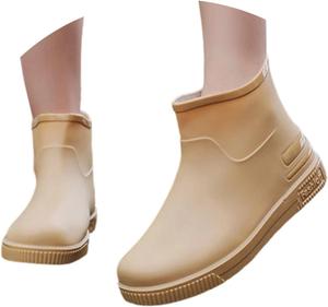 Женские резиновые сапоги для взрослых, широкие голенища, короткие дождевые сапоги, водонепроницаемая обувь для дождя, зимняя модная обувь для работы на улице и в саду Generic, Brown