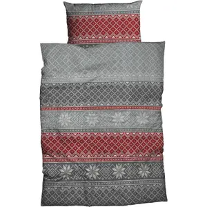 Постельное белье CASATEX «Молдау», норвежский узор, снежные кристаллы, деревенский и элегантный дизайн, серебристый/красный