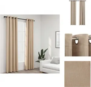 Плотные шторы с люверсами, под лен, 2 шт., бежевые, 140 x 225 см - Шторы и портьеры vidaXL