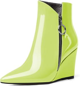 Женские ботильоны Eldof на танкетке с острым носком и молнией, короткие ботинки на каблуке 3,5 дюйма для ходьбы, Patent Light Green