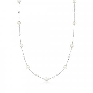 Колье Ross-Simons с культивированным жемчугом 6-7 мм и бриллиантами из 14-каратного белого золота Ross-Simons, 16 In