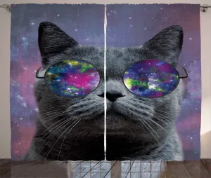 Штора ABAKUHAUS "Деревенская лошадь", солнцезащитные очки "Забавный котенок", универсальная ленточная штора для гостиной с петлями и крючками, 280 x 245 см, серая с разноцветным узором Abakuhaus