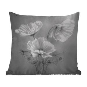 Уличная подушка MuchoWow - Натюрморт - Цветы - Черно-белый - Мак - Ботанический - 60x60 см - Устойчивость к атмосферным воздействиям - Подушка для отдыха - Чехлы для подушек - Декоративные чехлы для подушек - Декоративные чехлы для подушек, мультиколор
