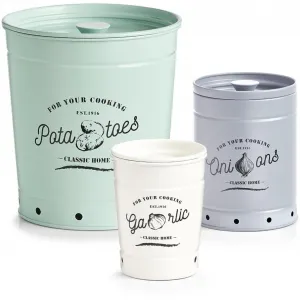 Zeller Present Банка для хранения «Чеснок, Лук, Картошка», (набор, 3 шт.), белый/серый/светло-мятный