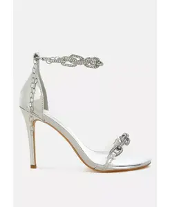 Женские туфли Traben со стразами и цепочкой, металлизированные, на шпильках London Rag, серебро
