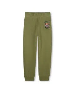 Детские спортивные брюки из хлопка с эластичной талией Kenzo Kids, военный зеленый
