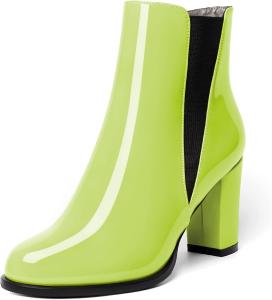 Женские модные ботильоны AUMOTED с высокой массивной колодкой, короткие, с круглым носком, эластичные, теплые, с боковой молнией, на каблуке 3,4 дюйма, зимние ботильоны, Light Green