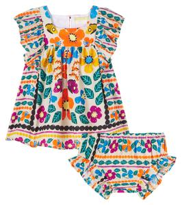 Комплект из детского хлопкового платья и панталон Fábula, Est Lenco Florada Fundo Trigo