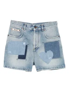 Короткие джинсовые шорты с лоскутным узором в виде сердца Moschino, синий