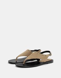 Сандалии Pull&Bear из кожи песочного цвета