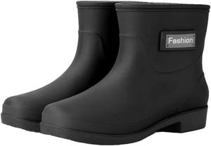 Женские модные резиновые сапоги до середины икры, с теплой подкладкой, водонепроницаемые, противоскользящие, с матовой отделкой, на низком плоском каблуке, без застежки, для кухни Generic, 1022 Short Black