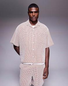 Рубашка свободного кроя с вафельным узором в коричнево-белом цвете Asos Design