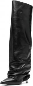 Женские сапоги Goolita на шпильке до колена с заостренным носком, без застежки, с отворотом, из кожи, удобные, праздничные, Sa-Black