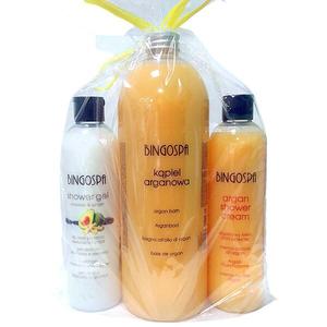Набор: гель для душа с авокадо и имбирем, 300 мл + аргановое ванна, 1000 мл + аргановый крем для душа с ароматом персика, 300 мл Bingospa