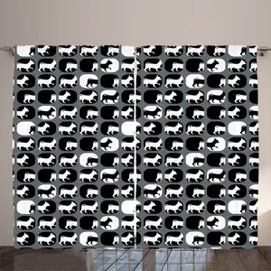 Штора ABAKUHAUS Pet Rustic, современный дизайн, силуэты собак, универсальные ленточные шторы для гостиной с петлями и крючками, 280 x 225 см, синий, серый, черно-белый