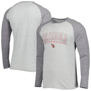 Мужская футболка Concepts Sport Heather Grey Arizona Cardinals Ledger Raglan с длинным рукавом в стиле Хенли