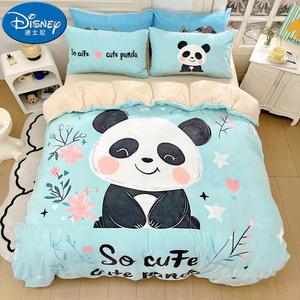 Disney Комплект постельного белья из 3 предметов: простыня на резинке 0.9м, пододеяльник 150*200см, наволочка, ткань: утолщенный молочный вельвет, цвет: гигантская панда