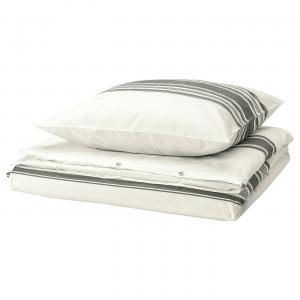 Пододеяльник и наволочка, белый/темно-серый, 140x200/80x80 см IKEA Jättefräken