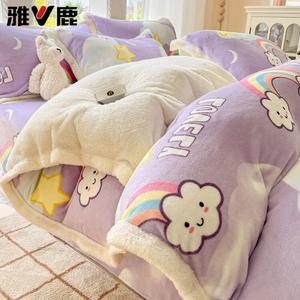 Yalu Комплект постельного белья из велюра (простыня на резинке 150 см, пододеяльник 180х200 см), цвет Purple Clouds, утепленный, мягкий