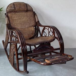 Fantasy Кресло-качалка из натурального ротанга с двойной подушкой и тремя подлокотниками, цвет кофе, ткань