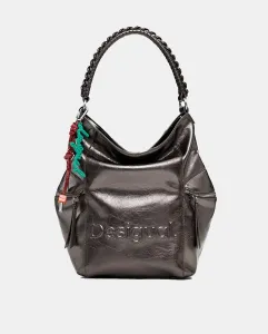 Металлизированный рюкзак с большим логотипом Desigual, серебряный