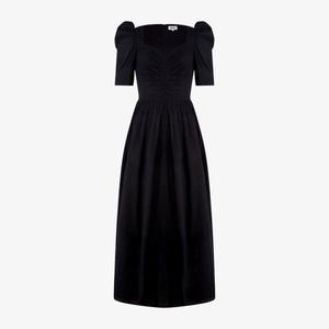 Платье миди Ro&Zo из хлопка с пышными рукавами и вырезом, черный