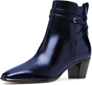 Женские модные ботильоны YDN с закрытым квадратным носком, устойчивым низким каблуком, на щиколотке, на застежке-петле с пряжкой, короткие зимние обувные туфли, Blue