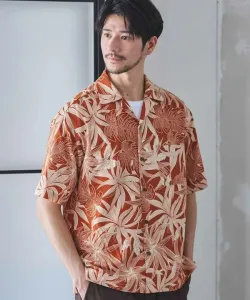 Рубашка с открытым воротником и растительным принтом Union Station, цвет Orange