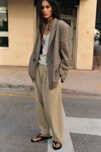 Блейзер оверсайз с двубортной застежкой Zara, черный/зеленый