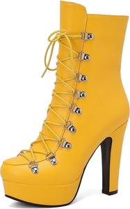Женские модные ботильоны на блок-каблуке с круглым носком Renessmi, Yellow 2