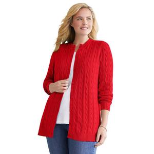 Женщина в женском хлопковом вязаном кардигане большого размера больших размеров Woman Within, цвет Vivid Red