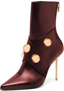 Женские закрытые сапоги Miss Left с заостренным носком до середины голени, задняя молния, высокие каблуки-стилетты, украшенные камнями, короткие ботильоны для повседневной носки и работы в офисе, размер 4-16 US, Burgundy