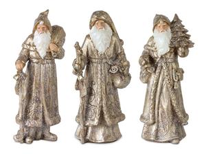 Фигурка Melrose International Stone Woodland Santa с золотой отделкой, 3 штуки, белый / золотой