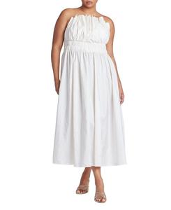 Женское миди-платье с плиссированным воротником и оборками ELOQUII, Neutral cream