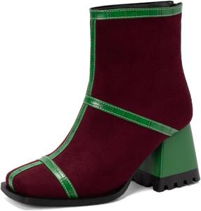 Женские ботильоны с квадратным носком, массивным каблуком и высокой пяткой, на щиколотку, с молнией сзади, модные зимние элегантные короткие ботинки JOEUSTY, Blue-Velvet Lined