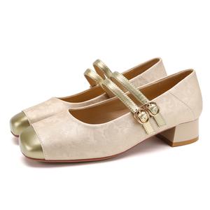 Туфли на блочном каблуке Mary Jane FOXER, Apricot