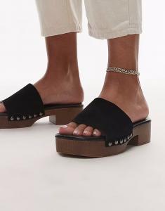 Замшевые сабо Hamilton с заклепками черного цвета Topshop