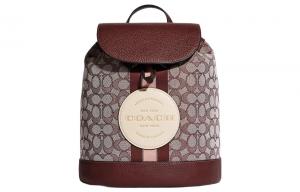 Сумка-рюкзак Dempsey из ткани с кожаной спинкой среднего размера для женщин Бордовый и белый COACH