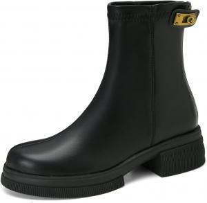 Женская мода: западные плоские ботильоны на щиколотку с круглыми носками, молнией, комфортным низким каблуком, короткие черевики Челси JOEUSTY, Black/Microfiber Lined