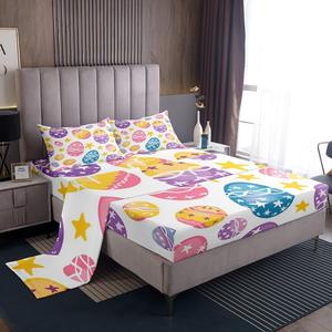 Erosebridal Комплект постельного белья Happy Easter с красочными пасхальными яйцами и звездами в мультяшном стиле, Pink Purple Yellow