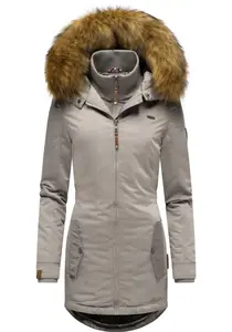 Зимнее пальто Marikoo "Sanakoo", шикарное женское полупальто с капюшоном из искусственного меха, серый