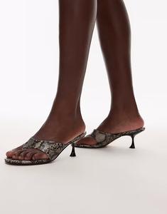 Мюли-стринги Isabella со змеиной отделкой и каблуком средней высоты Topshop