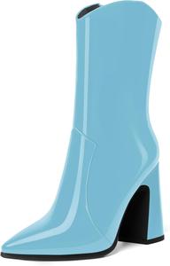 Женские ультрамодные ботильоны MODENCOCO на высоком каблуке с острым носком, молнией снаружи, стильные для путешествий, каблук 4 дюйма, Light Blue