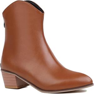 Женские ковбойские ботильоны Челси с заостренным носком, молнией, невысоким каблуком и декоративной стойкой JOEUSTY, Brown Tan