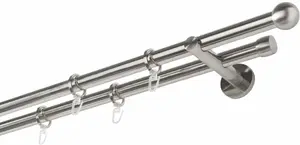 Карниз для штор GARESA "Formentor", 2 направляющие, фиксированный размер, комплект для штор, выдвижной, шар, имитация нержавеющей стали, с кольцами 430 см, Ø 20 мм, цвет edelstahlfarben